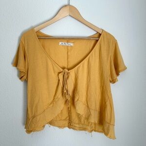 Free People We The Free Yellow Tie Front Crop Top - XS